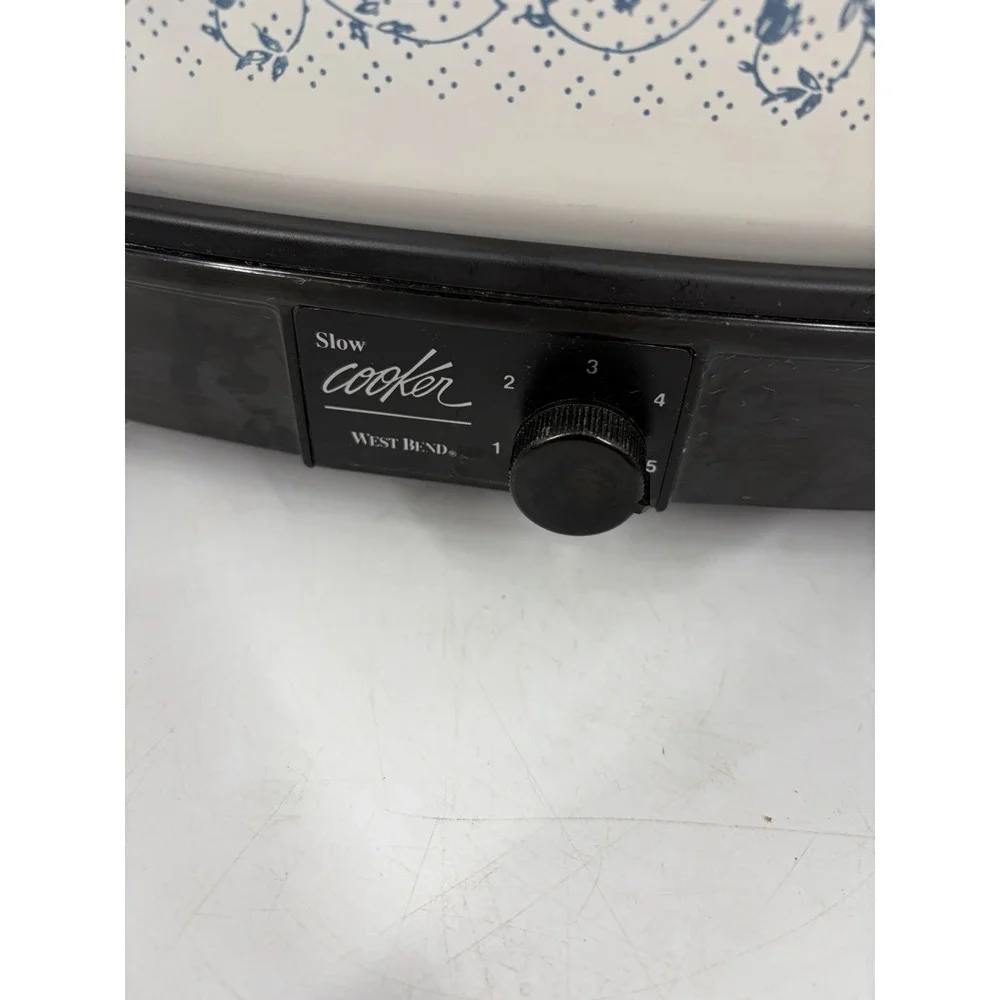 Vtg West Bend Model  4 Quart Slow Cooker Plastic Lid blue flowers WORKS